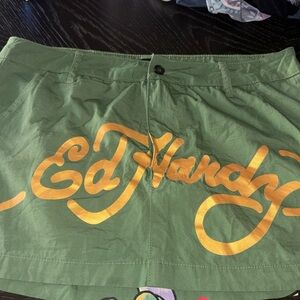 Ed Hardy Olive Green Mini Skirt with Gold Script Logo